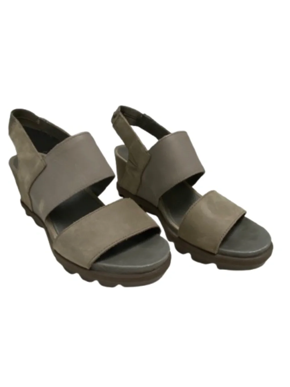 Sorel Joanie II Leather Slingback Wedge Sandals - Olive Green / Sage